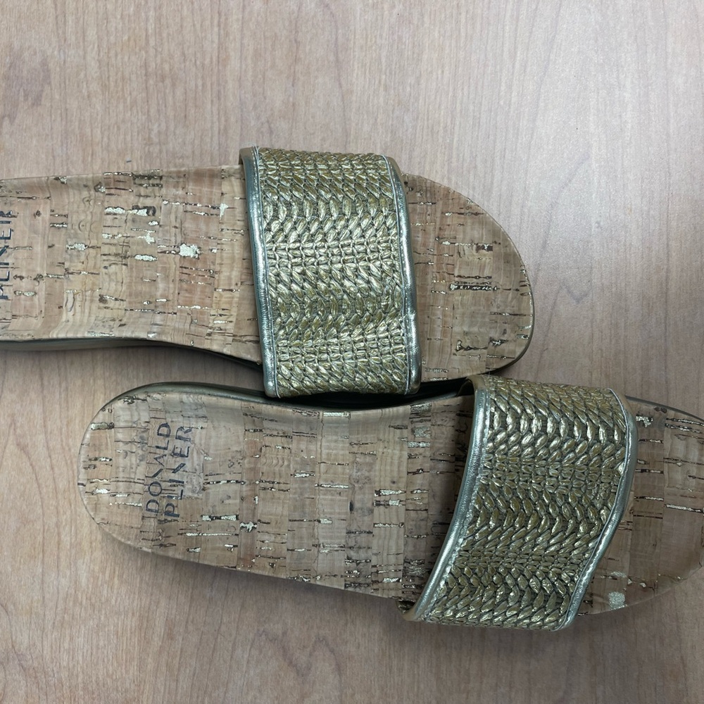 Donald J. Pliner Gold Braided Cork Slide Sandals